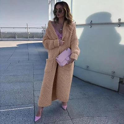 Winter Revers gestrickt Strickjacke lange Mäntel für Frauen