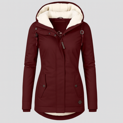 Winterjacke für Damen mit Kapuze und kuscheligem Futter – lange Ärmel in Rot