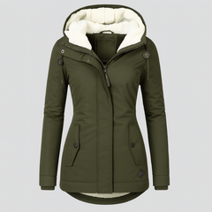 Winterjacke für Damen mit Kapuze und kuscheligem Futter – lange Ärmel in Grün