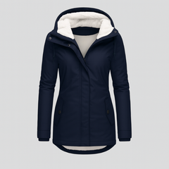 Winterjacke für Damen mit Kapuze und kuscheligem Futter – lange Ärmel in Marineblau