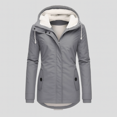 Winterjacke für Damen mit Kapuze und kuscheligem Futter – lange Ärmel in Grau