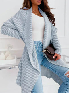 Gestrickte Strickjacke Langer lockerer Mantel für Frauen in Himmelblau