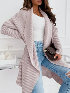 Gestrickte Strickjacke Langer lockerer Mantel für Frauen in Hellviolett