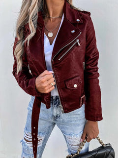 Elegante Lederjacke für Frauen in Weinrot