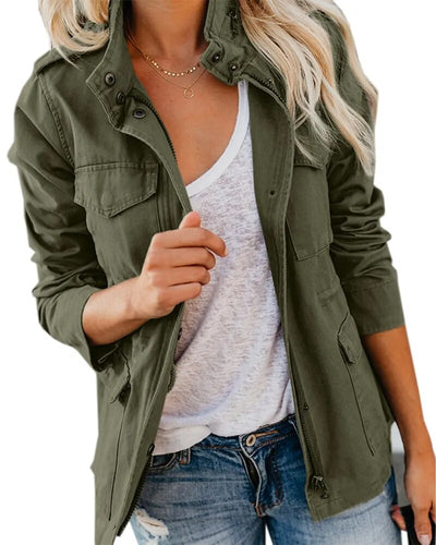 Solide Stehkragen Langarmtaschen Jacke