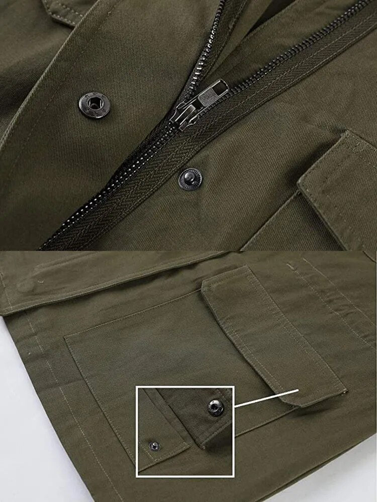 Solide Stehkragen Langarmtaschen Jacke