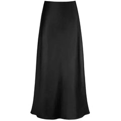 Alice | Mode Langer glänzender Satin-Rock in Schwarz