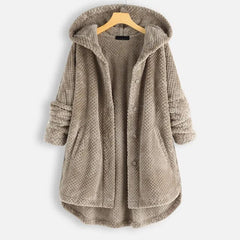 Wintermantel mit Kapuze für Frauen mit langen Ärmeln in Khaki