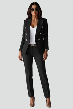 Johanna | Damen Lässig Blazer Anzug Set in Schwarz