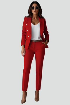 Johanna | Damen Lässig Blazer Anzug Set in Rot