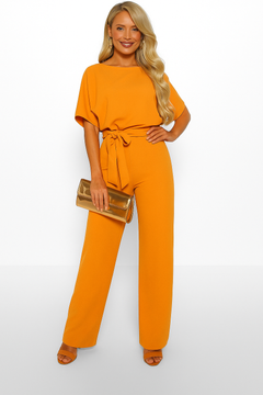 Natalie | Kurzarm Weites Bein Jumpsuit in Orange