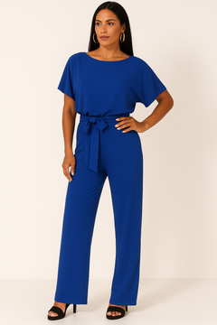 Natalie | Kurzarm Weites Bein Jumpsuit in Blau