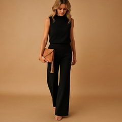 Sofia | Rundhals Weites Bein Jumpsuit in Schwarz
