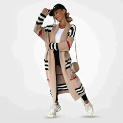 Damen Cardigan mit Streifenmuster | Lang in Beige