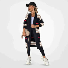 Damen Cardigan mit Streifenmuster | Lang in Schwarz