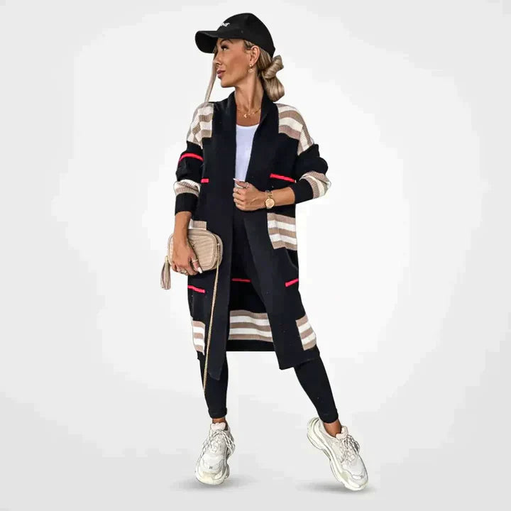 Damen Cardigan mit Streifenmuster | Lang