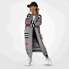 Damen Cardigan mit Streifenmuster | Lang in Grau