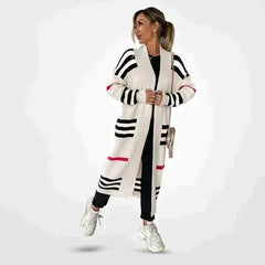 Damen Cardigan mit Streifenmuster | Lang in Weiß
