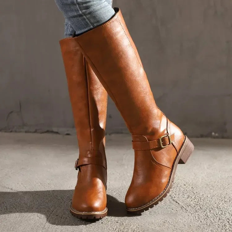 Klassische Kniehohe Stiefel für Damen | Mit Schnallendetails