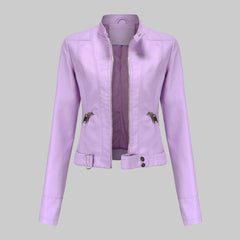 Lara | Damen Casual Gürtel Bikerlederjacke in Lila