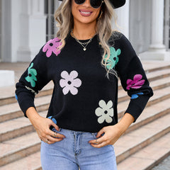 Aislin | Lässiger Blumengehäkelter Pullover in Schwarz