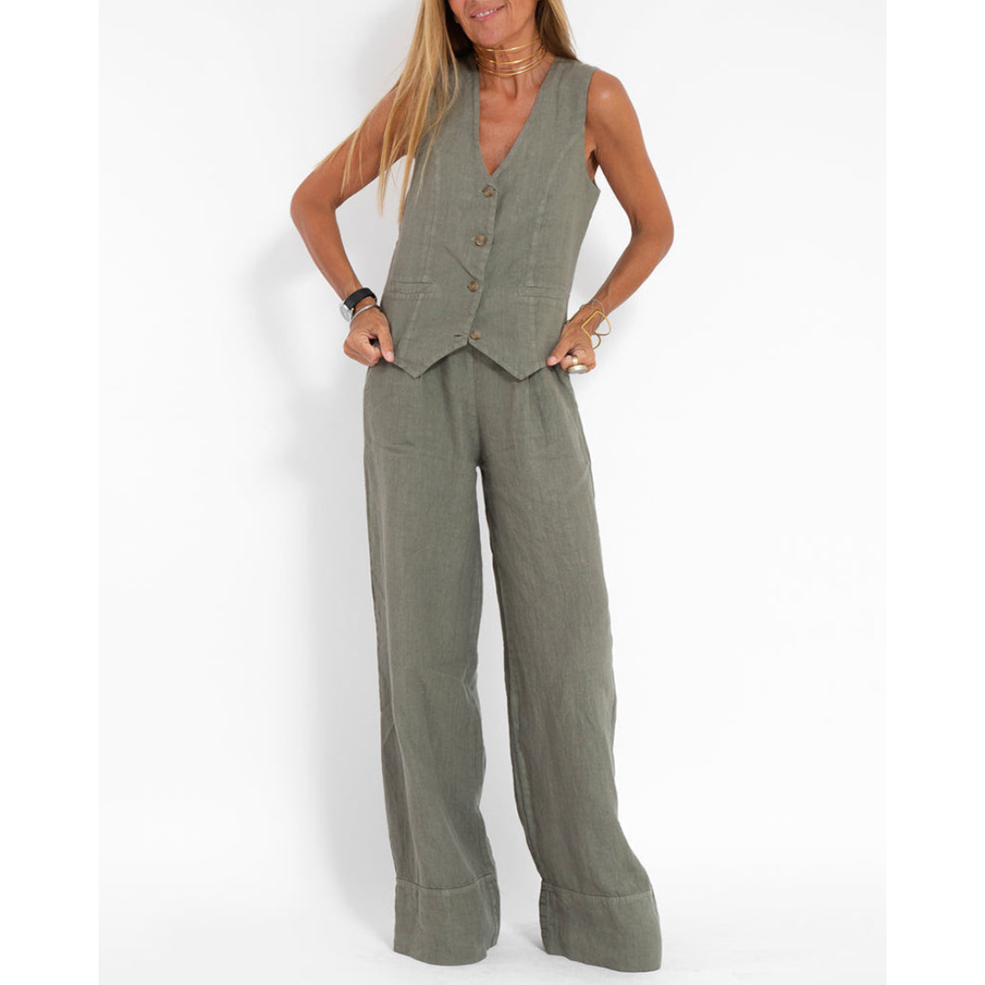 Weste und Hose Leinen-Sommer-Set für Damen