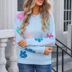 Aislin | Lässiger Blumengehäkelter Pullover in Himmelblau