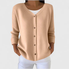 Barbara | Damen Raffinierte V-Ausschnitt-Strickjacke mit Knöpfen in Beige
