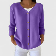 Barbara | Damen Raffinierte V-Ausschnitt-Strickjacke mit Knöpfen in Lila
