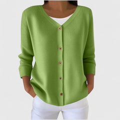 Barbara | Damen Raffinierte V-Ausschnitt-Strickjacke mit Knöpfen in Grün