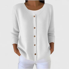 Barbara | Damen Raffinierte V-Ausschnitt-Strickjacke mit Knöpfen in Weiß