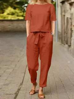 Libelle | Damen Moderne Hose und Oberteil Set | Zweiteilig in Orange