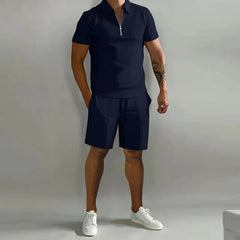River - Luxuriöses Herren Polo- und Shorts-Sommer-Set, elegant und stilvoll in Dunkelblau