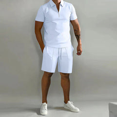 River - Luxuriöses Herren Polo- und Shorts-Sommer-Set, elegant und stilvoll in Weiß