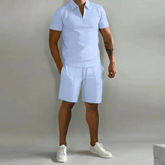 River - Luxuriöses Herren Polo- und Shorts-Sommer-Set, elegant und stilvoll in Hellblau