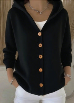 Isabel | Damen Casual Kapuze Strickjacke in Schwarz