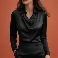 Satinbluse mit drapierendem Kragen für Damen | Elina in Schwarz