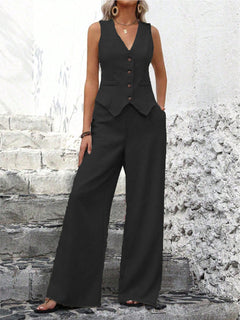 Valentina | Elegantes Zweiteiler Set Weste und Hose in Schwarz