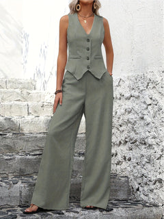 Valentina | Elegantes Zweiteiler Set Weste und Hose in Grün