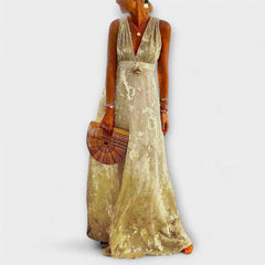 Almera – Leichtes Maxikleid mit goldenen Reflexen in Gelb