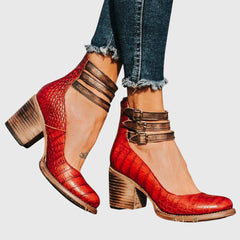 Nina - Damen Elegante Pumps mit Blockabsatz und Komfortpolsterung in Rote Schlange