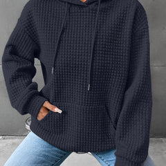Léana™ | Texturiertes Kapuzen-Sweatshirt mit langen Ärmeln in Marineblau