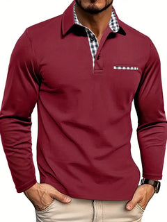 Chris | Herren Warmes Langarm Poloshirt in Bordeauxrot