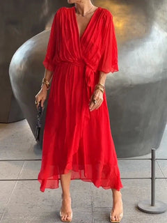Elisabet | Luftiges Damenkleid mit Fledermausärmeln in Orange