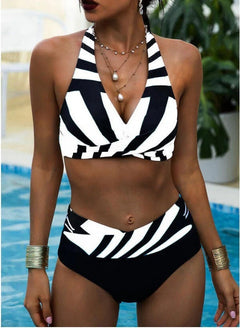 Marion | Bikini mit hoher Taille in Schwarz und Weiß