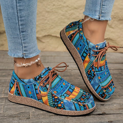 Damen Vintage Boho SchnürSchuhe in Blau