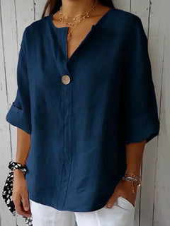SABRINA - Entspannte Bluse mit V-Ausschnitt in Marineblau