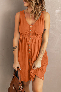 Ärmelloses Sommerkleid mit Knöpfen für Damen in Orange