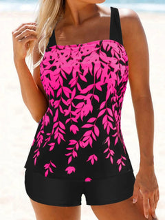 Zweiteiliger Badeanzug mit Blätterdruck für Damen in Rosa