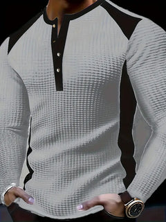 Kyran – Langärmliges Henley Hemd Mit Waffelmuster in Grau